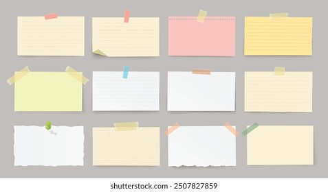 Set of different horizontal papers on transparent background with shadow.