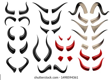 Set of different horns on white background