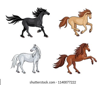 Set of different horses. Vector illustration. EPS8