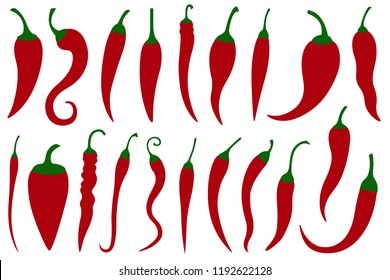 Set of different hot red chili peppers isolated on white