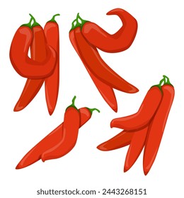 Set of different hot red chili peppers
