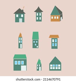 Set of different house buildings. Vector illustration.