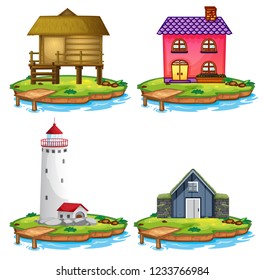 Set of different house on island illustration