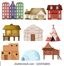 Set of different house style illustration