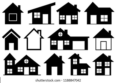 Set of different houses isolated on white