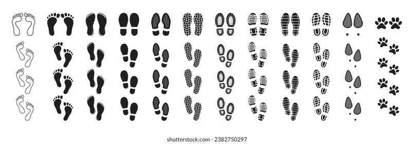 Set different human footprints. The silhouette of footprints. Footsteps icon or sign for print