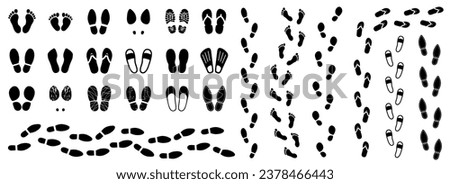 Set different human shoeprints icons, footprint, barefoot sign - vector