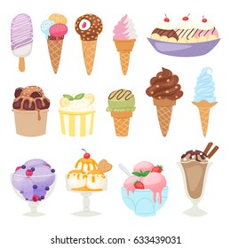 Set of different ice cream isolatedon white background cartoon dessert vector illustration