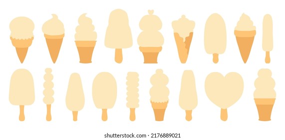 Set of different ice cream lolly shapes isolated on white. Different patterns, ice cream shapes for design