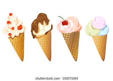 set of different ice cream on a white background. vector illustration