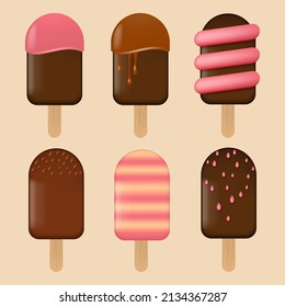 Set of different ice cream. Popsicle collection
