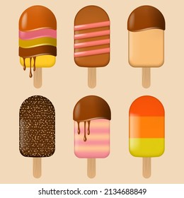 Set of different ice cream. Popsicle collection
