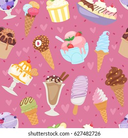 Set of different ice cream seamless pattern background cartoon dessert vector illustration