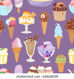 Set of different ice cream seamless pattern background cartoon dessert vector illustration