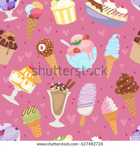 Set of different ice cream seamless pattern background cartoon dessert vector illustration