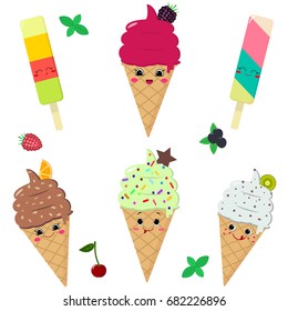 A set of different ice cream smiles.