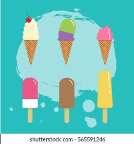 Set of different ice cream sorts. Vector illustration.