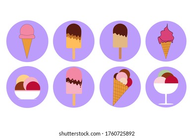 Set of different ice cream. Template for background, banner, card, poster. Vector EPS10 illustration