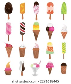Conjunto de helados diferentes sobre fondo blanco