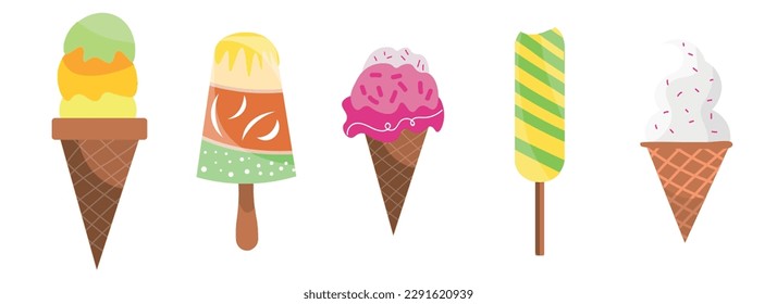 Set of different ice-cream on white background