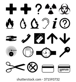 Set of different icons.
Set of black and white icons on a variety of topics, vector illustration.