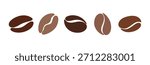A set of different icons, coffee bean icons isolated on white, vector simple illustration, flat design. Graphic brown coffee element symbol for design, decoration, branding, label, hand-drawn