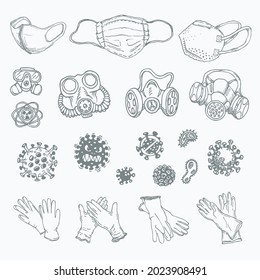 Set of different icons of coronavirus infection, testing and prevention