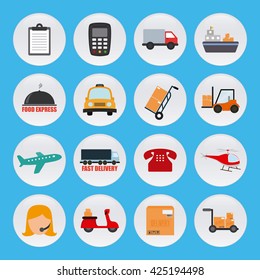 Set of different icons for delivery purposes on a blue background