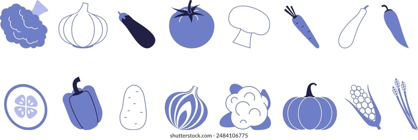 A set of different icons depicting vegetables. Vector image of edible plants.