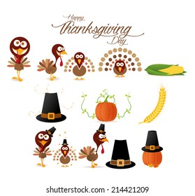 a set of different icons and elements for thanksgiving day