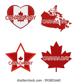 Set of different icons and a map for canada day celebrations