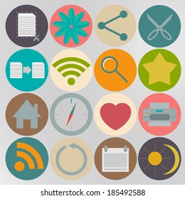 Set of different icons for on round backgrounds