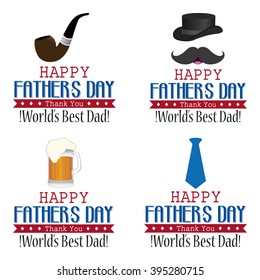 Set of different icons and ribbons with text for father's day celebrations