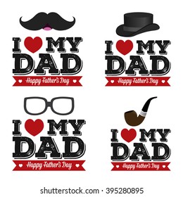 Set of different icons and ribbons with text for father's day celebrations