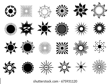 Set of different icons as a symbol of the sun or flower