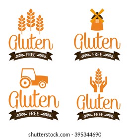 Set of different icons and text for gluten free products