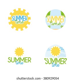 Set of different icons with text for summer vacations