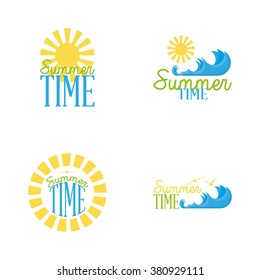 Set of different icons with text for summer vacations