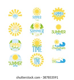 Set of different icons with text for summer vacations