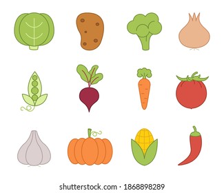 Set different icons of vegetables. Vector illustration.