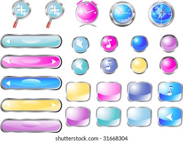 Set of different icons, web glossy colored elements.