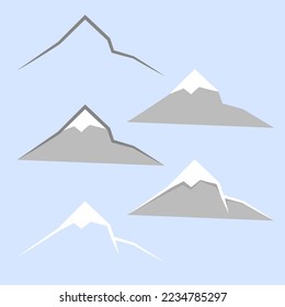 Set of different illustrations of mountains in different styles