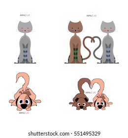 Set of different illustrations of pets, Vector