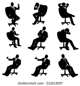 set of different illustrations of sitting businessman