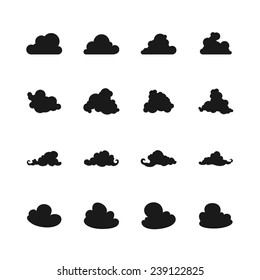Set of different images clouds, black and white vector illustration