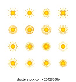 Set of different images of the sun, abstract yellow sun, vector illustration