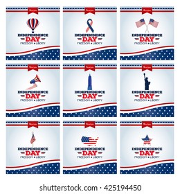 Set of different independence day illustrations on a white background