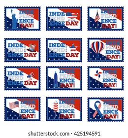 Set of different independence day illustrations on a white background