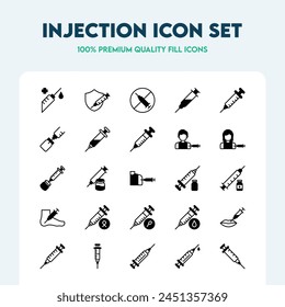 Set of different injection fill icons, including patient, injection, and treatment. Premium quality icon collection.