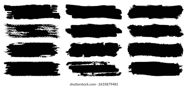 Set of different ink paint brush strokes isolated on white background. Grunge banner background. Vector-eps 10	